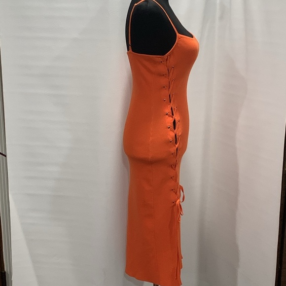 Hera Collection Spaghetti Strap Orange Bandage lace up midi dress Size M - Picture 4 of 7